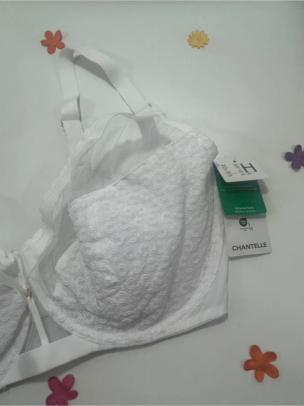 Chantelle White Lace Full-Coverage Support Monogram Underwire Bra 38H NWT